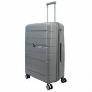 Умный чемодан  2408001, полипропилен, рифленая поверхность, водонепроницаемый, увеличение объема, ребра жесткости, опорные ножки на боковой стенке, 107 л, размер L, серый Impreza