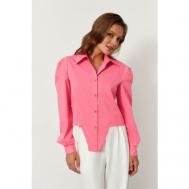 Рубашка  , повседневный стиль, прямой силуэт, длинный рукав, без карманов, однотонная, размер XS, розовый Charmstore