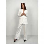 Костюм, жакет и брюки, классический стиль, прямой силуэт, пояс на резинке, карманы, подкладка, размер 42, белый SK brand