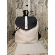 Рюкзак  торба , натуральная кожа, внутренний карман, белый, черный Elena leather bag