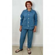Костюм, рубашка и брюки, повседневный стиль, прямой силуэт, карманы, пояс на резинке, размер 54, синий ASEM