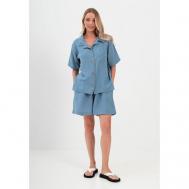 Комплект , шорты, блуза, рубашка, укороченный рукав, карманы, трикотажная, пояс на резинке, размер 44/46, голубой Luisa Moretti