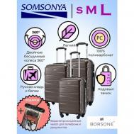 Комплект чемоданов , 3 шт., 95 л, коричневый SOMSONYA