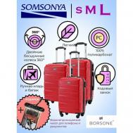 Комплект чемоданов , 3 шт., 95 л, красный SOMSONYA