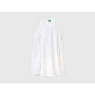Платье , лен, повседневное, свободный силуэт, мини, размер XS, белый United Colors of Benetton