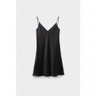 Платье-комбинация , атлас, в бельевом стиле, полуприлегающее, мини, открытая спина, размер 38, черный alpe cashmere