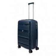 Умный чемодан , полипропилен, увеличение объема, водонепроницаемый, рифленая поверхность, опорные ножки на боковой стенке, ребра жесткости, жесткое дно, 81 л, размер M, синий Impreza