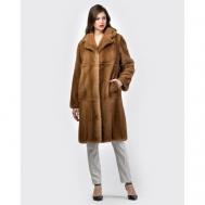 Пальто , норка, силуэт прямой, карманы, размер 44, коричневый Mala Mati