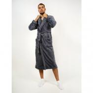 Халат , длинный рукав, пояс/ремень, банный халат, карманы, утепленная, трикотажная, размер 56, серый IvCapriz