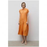 Платье-рубашка , повседневное, прямой силуэт, миди, карманы, размер 48, оранжевый Baon