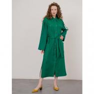 Платье-рубашка , лен, повседневное, оверсайз, макси, размер S(42-44), зеленый Модный дом Виктории Тишиной