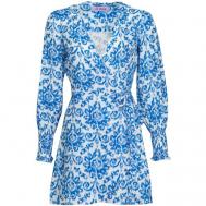 Платье с запахом , лен, повседневное, свободный силуэт, мини, размер M, голубой MC2 Saint Barth