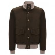 Кожаная куртка  демисезонная, силуэт прямой, манжеты, карманы, подкладка, внутренний карман, размер 52, зеленый Principe di Bologna