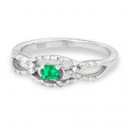 Кольцо , белое золото, 585 проба, родирование, бриллиант, изумруд, размер 16.5, зеленый Кристалл мечты