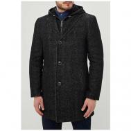 Пальто , демисезон/зима, шерсть, силуэт полуприлегающий, средней длины, капюшон, утепленное, размер 58/188, серый BERKYTT