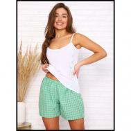 Пижама , шорты, майка, футболка, без рукава, пояс на резинке, размер 52, зеленый RELAX TEXTILE