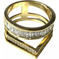 Кольцо , бижутерный сплав, кристалл, размер 18, золотой Florento