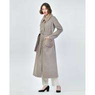 Пальто , норка, силуэт прямой, пояс/ремень, размер 44, серый MANZONI 24