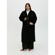 Пальто-халат   демисезонное, демисезон/зима, шерсть, силуэт прямой, средней длины, размер 2XL, черный 4forms