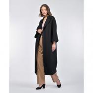 Пальто-халат   демисезонное, шерсть, силуэт свободный, удлиненное, размер 44, черный HERESIS