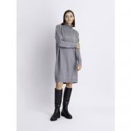 Платье-свитер , повседневное, свободный силуэт, до колена, вязаное, размер L, серый Baon