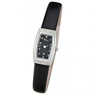 Наручные часы  женские, кварцевые, корпус серебро, 925 проба, фианитчерный Platinor