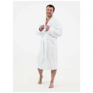 Халат , длинный рукав, карманы, банный халат, пояс/ремень, размер 62, белый Нет бренда