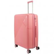 Умный чемодан , полипропилен, рифленая поверхность, износостойкий, увеличение объема, опорные ножки на боковой стенке, 114 л, размер L-, розовый Ambassador