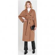 Пальто   демисезонное, шерсть, силуэт прямой, средней длины, размер 44, коричневый FIDAN