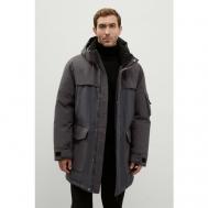 Пальто  демисезонное, силуэт прямой, удлиненное, капюшон, размер M, серый Finn Flare