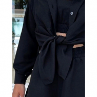 Костюм-тройка, майка и шорты, повседневный стиль, свободный силуэт, пояс на резинке, карманы, размер 46, черный Без бренда