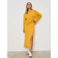 Костюм , свитер и юбка, повседневный стиль, свободный силуэт, пояс на резинке, трикотажный, вязаная, размер 48, желтый Brandberry