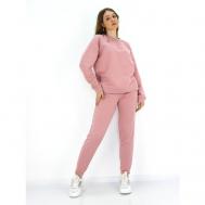 Костюм , свитшот и брюки, спортивный стиль, свободный силуэт, пояс на резинке, размер 46, розовый SANGER