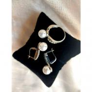 Комплект бижутерии : кольцо, серьги, фианит, жемчуг имитация, размер кольца 21 Sharman
