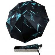 Зонт автомат, 3 сложения, купол 100 см., 9 спиц, чехол в комплекте, для женщин, черный, зеленый Royal Umbrella