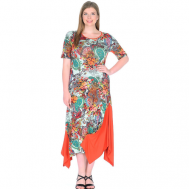 Платье , вискоза, повседневное, прилегающее, миди, размер 58, оранжевый, зеленый МадаМ Т