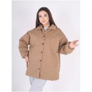 Джинсовая куртка , женская демисезонная, средней длины, оверсайз, без капюшона, ветрозащитная, карманы, утепленная, размер 44-46 (S), бежевый Не определен