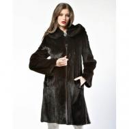 Пальто , норка, силуэт полуприлегающий, капюшон, размер 38, черный Manakas Frankfurt