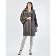 Пальто , норка, силуэт прямой, пояс/ремень, размер 44, серый Marco Ricci
