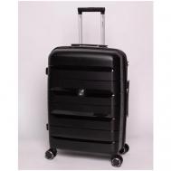 Умный чемодан , полипропилен, рифленая поверхность, опорные ножки на боковой стенке, увеличение объема, водонепроницаемый, ребра жесткости, жесткое дно, 95 л, размер L, черный, белый Impreza