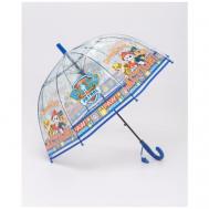 Зонт-трость полуавтомат, купол 80 см., прозрачный, для мальчиков, синий Китай