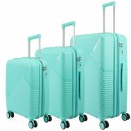 Умный чемодан  Light, 3 шт., полипропилен, увеличение объема, опорные ножки на боковой стенке, ребра жесткости, рифленая поверхность, 109 л, размер S/M/L, бирюзовый, голубой Impreza