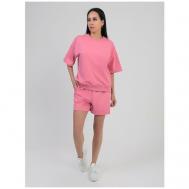 Костюм , футболка и шорты, спортивный стиль, свободный силуэт, трикотажный, размер 46-48, розовый Vitacci
