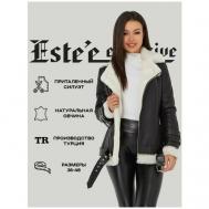 Дубленка , овчина, средней длины, силуэт прилегающий, карманы, пояс/ремень, размер 48, черный Este'e exclusive Fur&Leather