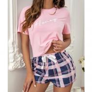 Пижама , майка, футболка, шорты, короткий рукав, размер 44, розовый Нет бренда