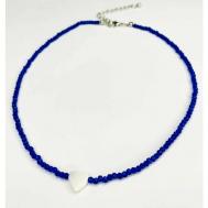 Колье на шею женское с подвеской сердце / кулон сердце сердечко с перламутром, короткое синее ожерелье / подарок для любимой AcFox
