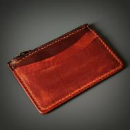 Кредитница  картхолдер-молния-антик, натуральная кожа, 2 кармана для карт, 4 визитки, коричневый, бордовый ALT Handmade Work