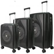 Умный чемодан  Soundbox, 3 шт., полипропилен, опорные ножки на боковой стенке, износостойкий, увеличение объема, рифленая поверхность, 144 л, размер L, черный Impreza