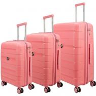 Умный чемодан , 3 шт., полипропилен, водонепроницаемый, увеличение объема, опорные ножки на боковой стенке, рифленая поверхность, ребра жесткости, 120 л, размер S/M/L, розовый Impreza