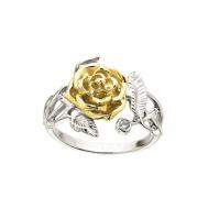 Перстень  Джулия, комбинированное золото, 585 проба, родирование, бриллиант, размер 17, белый, желтый Альдзена